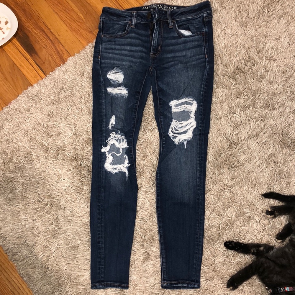 american eagle ripped mid rise skinny jeans - Picture 1 of 3